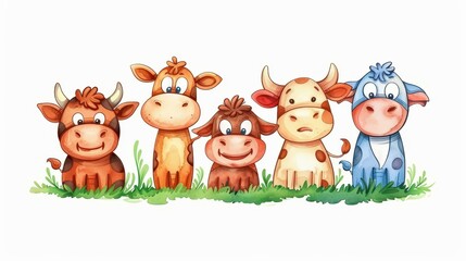 Obraz premium Charming watercolor banner of cows on a white background.