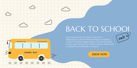 Back to school sale banner with school bus