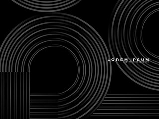 Abstract shining circle lines on black background. Geometric line art design. Modern shiny black lines. Futuristic technology concept. Suitable for posters, covers, banners, brochures, websites, etc.
