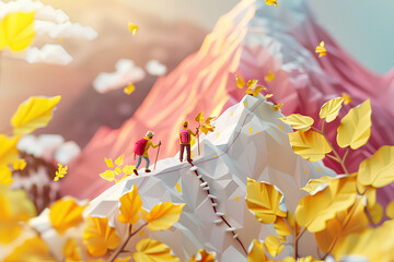 ハイキングと登山を楽しむ人たち(秋)-1
