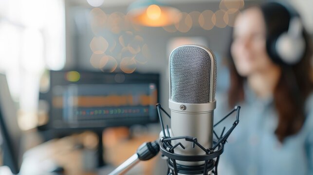 A podcast host interviews a guest in a lively conversation.