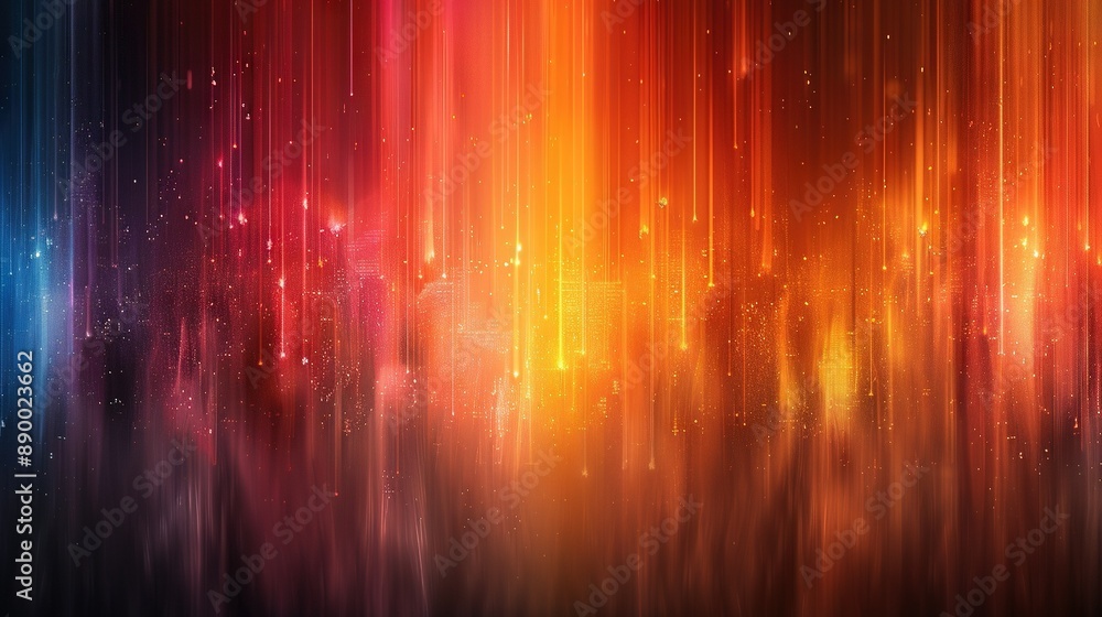 Poster multicolored abstract background with stars and lines in the center, featuring space in the image's 