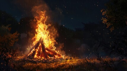 bonfire lit for the auspicious festival of lohri or Holi or Holika Dahan