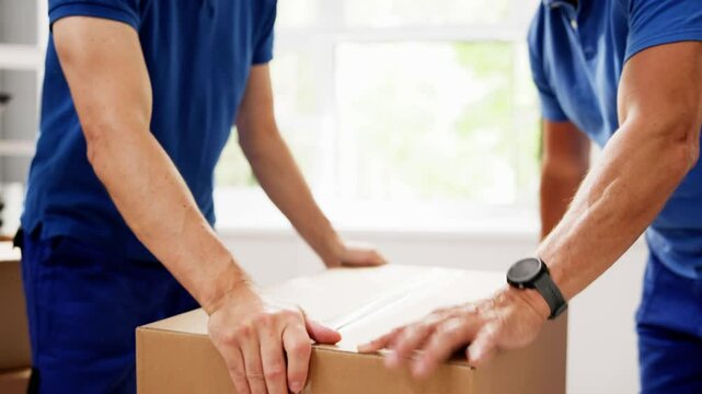 Professional Mover Wrapping Furniture in Tape for Residential Delivery Service
