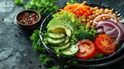  Veggies, beans, avocado, tomatoes, lettuce