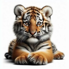 Fototapeta premium Beautiful tiger cub on a white background 