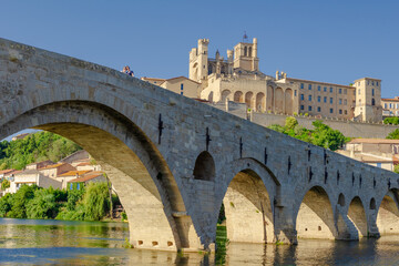 Pont Vieux- A bridge spans a river with a castle in the background