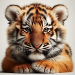 Fototapeta premium Beautiful tiger cub on a white background 
