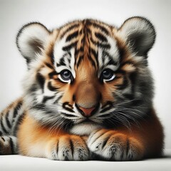 Fototapeta premium Beautiful tiger cub on a white background 