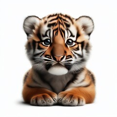 Obraz premium Beautiful tiger cub on a white background 