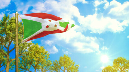 flag of Burundi at sunny day, good season symbol - nature 3D rendering