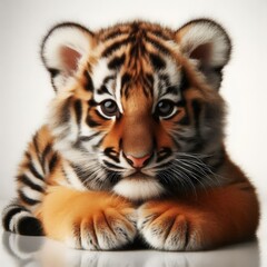 Obraz premium Beautiful tiger cub on a white background 