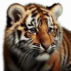 Fototapeta premium Beautiful tiger cub on a white background 