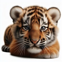 Obraz premium Beautiful tiger cub on a white background 
