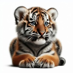 Fototapeta premium Beautiful tiger cub on a white background 