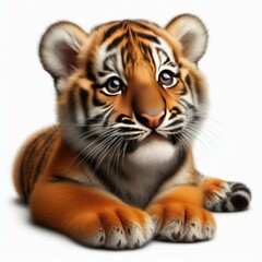 Fototapeta premium Beautiful tiger cub on a white background 