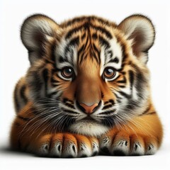 Fototapeta premium Beautiful tiger cub on a white background 