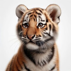 Fototapeta premium Beautiful tiger cub on a white background 