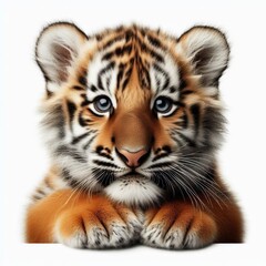 Fototapeta premium Beautiful tiger cub on a white background 