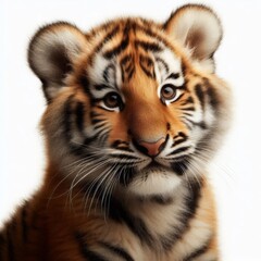 Fototapeta premium Beautiful tiger cub on a white background 