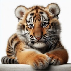 Fototapeta premium Beautiful tiger cub on a white background 