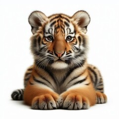 Fototapeta premium Beautiful tiger cub on a white background 