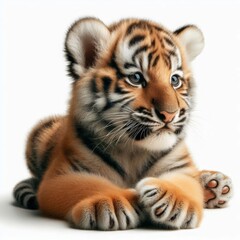 Fototapeta premium Beautiful tiger cub on a white background 
