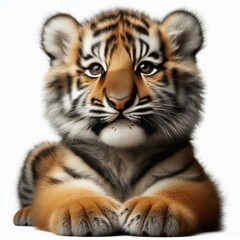 Obraz premium Beautiful tiger cub on a white background 