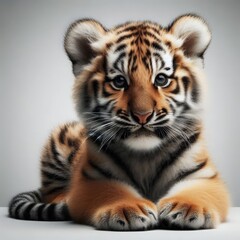 Fototapeta premium Beautiful tiger cub on a white background 