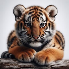 Obraz premium Beautiful tiger cub on a white background 