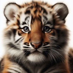 Fototapeta premium Beautiful tiger cub on a white background 