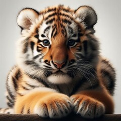 Obraz premium Beautiful tiger cub on a white background 