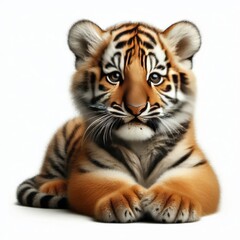 Obraz premium Beautiful tiger cub on a white background 
