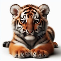 Fototapeta premium Beautiful tiger cub on a white background 