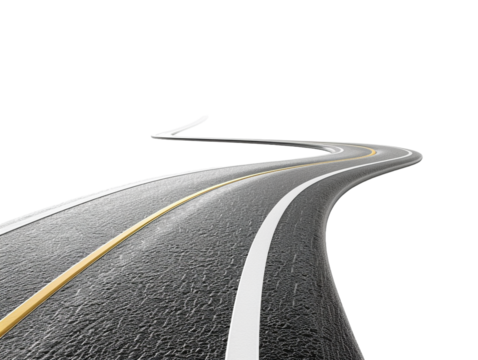 Paved empty winding road, 3D illustration