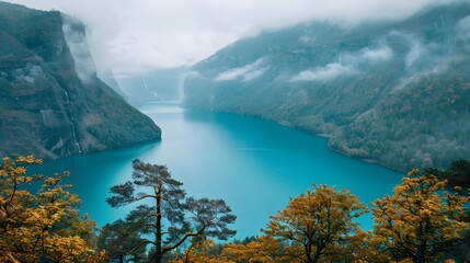 A lake between two mountains nature concept