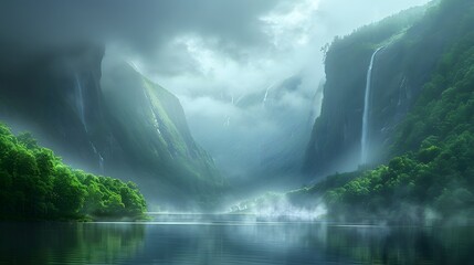 A lake between two mountains nature concept