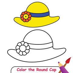 Color the Round Cap, Coloring book for kids, Round Cap Vector Graphics. Women's hat with round brim