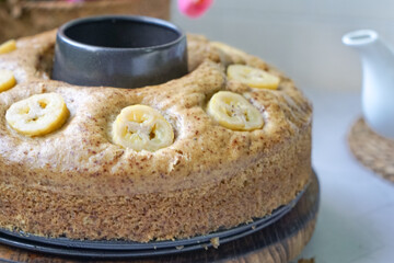 Homemade steamed sponge banana cake