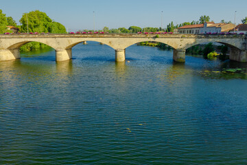 Pont Vieux- A bridge spans a river with a castle in the background