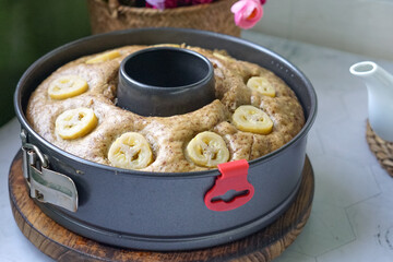 Homemade steamed sponge banana cake