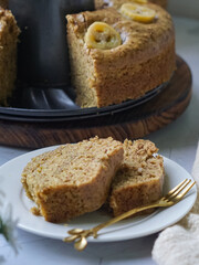 Homemade steamed sponge banana cake