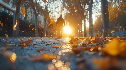 Falling tree leaves in autumn