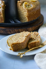 Homemade steamed sponge banana cake