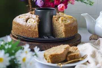 Homemade steamed sponge banana cake