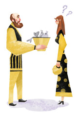 Fisherman showing his catch to a woman