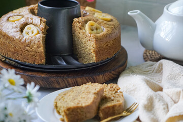Homemade steamed sponge banana cake
