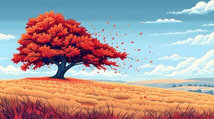 Falling tree leaves in autumn