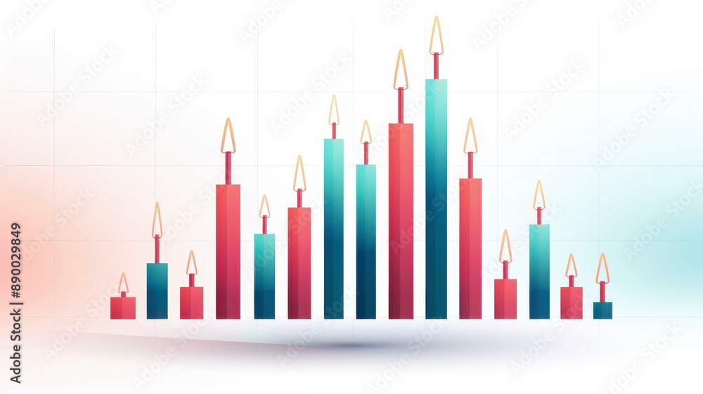 Poster detailed white stock chart displaying candlestick patterns for financial analysis on a white backgro
