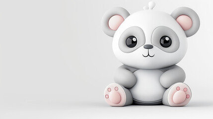 Cute baby panda cub sitting in 3D illustration on white background.